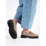 GOODIN Beige patent leather loafers for women on a platform | shoptok.hr