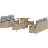 9 Dijelni Vrtni Sofa Set s Jastučićima Bež Poli Ratan Akacija 2-Sjeda Vrtna Sofa s Prostorom za Skladištenje &amp Jastučićima Bež | shoptok.hr
