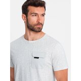 Ombre Men's cotton t-shirt with letter print and pocket - white-gray Cijene