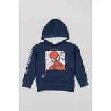 Zippy Otroški bombažen pulover x Spiderman mornarsko modra barva, s kapuco