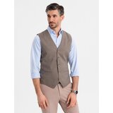 Ombre Jacquard casual men's vest without lapels - brown Cene