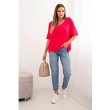 Kesi Włoski Women's sweater made of soft fluff with a V-neck and short sleeves pink | Shoptok.si