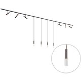 QAZQA Modern railsysteem zwart met 6 spots en 4 hanglampen donker brons 1-fase - Slimline Avery Loyce Cene