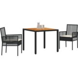 vidaXL jedilni set Set 3 Črna Les Trajno Pohodna oprema Kvadratno | Shoptok.si