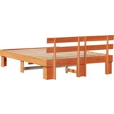vidaXL Posteljni okvir s hrbtom Rjava 140x200 cm Trden borov les | Shoptok.si