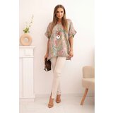 Kesi Włoski Women's cotton blouse with butterfly motif with short sleeves fango | Shoptok.si