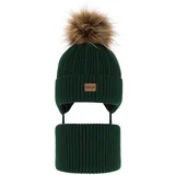 AGBO Boy's winter set: hat and tube scarf green with pompom Eger