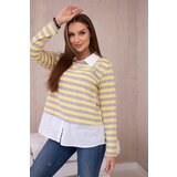 Kesi Striped cotton blouse with collar yellow+grey Cene