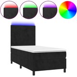 Krevet box spring s madracem LED crni 100x200 cm baršun | Eponuda.com
