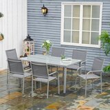 Outsunny 7-delni vrtni set z jedilno mizo iz kaljenega stekla in 6 stoli z aluminijasto mrežasto tkanino, siva, (20754278) | Shoptok.si