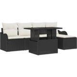 vidaXL set od 6 komada vrtnog namještaja s jastucima Crna poli ratan, dvosed vrtna sofa s jastucima Crna poli ratan | shoptok.hr