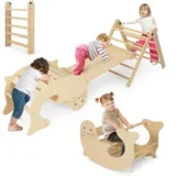 7 v 1 plezalo s toboganom otroški leseni plezalni set (3+)