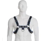 CHEST BULLDOG HARNESS BLACK/BLUE LEATHER