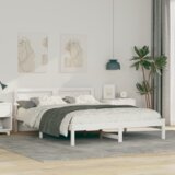 vidaXL konstrukcija postelje bela 150 x 200 cm masivno borovo les | Shoptok.si