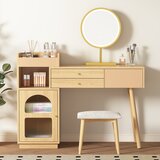 SARAHE Set toaletne mizice, kozmetična mizica z LED-ogledalom in 3-barvno osvetlitvijo, lesena toaletna mizica za spalnico ali studio - mere, (5000036971) Cene