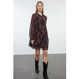 Trendyol Brown Paisley Patterned Mini Lined Chiffon Woven Dress with Waist Opening Skirt