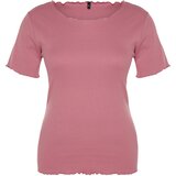 Trendyol Curve Pale Pink Ribbed U Neck Knitted T-Shirt Cene