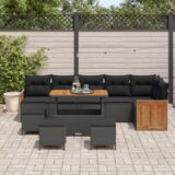 vidaXL 10-delni set vrtnega kavča s blazinami črn poly ratan | Shoptok.si
