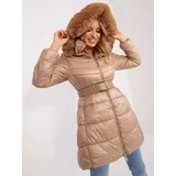 Fashion Hunters Dark beige women's winter jacket with hood