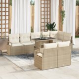 vidaXL 9-delni set vrtne sedežne garniture z blazinami Bež poli ratan | Shoptok.si