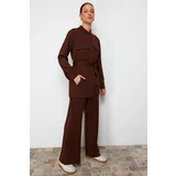 Trendyol Light Brown Belted Pocket Detailed Diver/Scuba Knitted Bottom-Top Suit