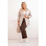 Kesi Włoski Women's Plus Size oversized cotton sweatshirt long sleeve beige | shoptok.hr