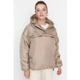 Trendyol Beige Wide Cut Oversize Hooded Kangaroo Down Jacket Cene
