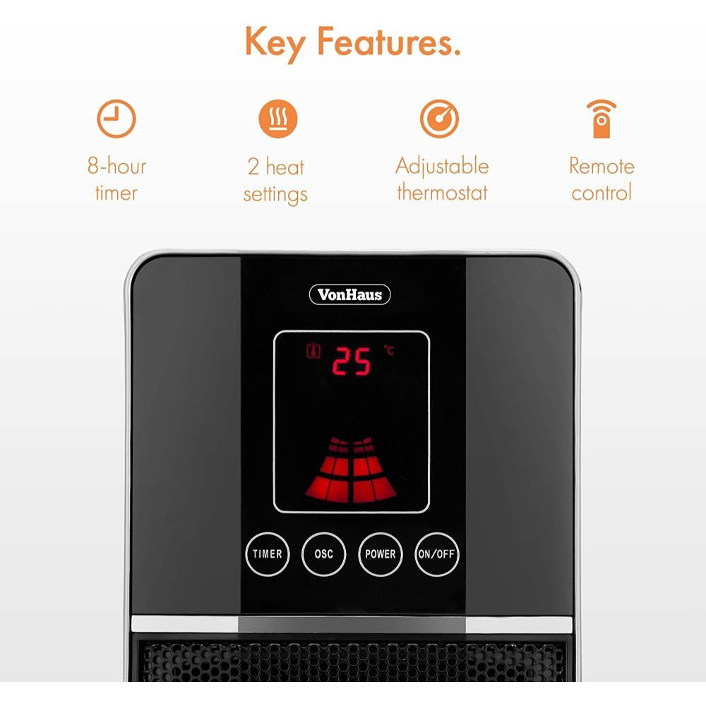 Vonhaus 2000 W premium oscilirajući keramički PTC grijač crni 2514041 | shoptok.hr