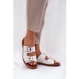 Zazoo Leather Flat Sandals With Buckles White 3020 Cene