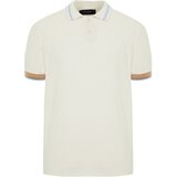 Trendyol Men's Ecru Regular Fit Stripe Detailed Textured Knitwear Polo Collar T-Shirt Cene