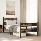 vidaXL Kovinski posteljni okvir brez vzmetnice dimljen hrast 90x200 cm Cene