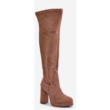Boto FS1 Knee High Platform Heeled Boots Eco Suede Dark Beige Zistaria | Eponuda.ba
