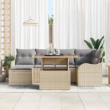  7-delni vrtni sofa set z blazinami, bež poli ratan | Shoptok.si