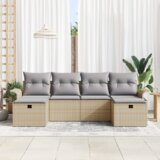 vidaXL 6-delni set vrtnih kavčev s blazinami Bež Poli Ratan | Shoptok.si