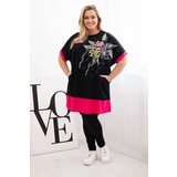 Kesi Włoski Fuchsia Plus Size women's tunic with floral pattern and decorative pearls | shoptok.hr