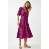  Women's Dark Pink Wrap Collar Floral Summer Viscose Dress | Eponuda.ba