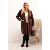 Kesi Włoski Elegant Plus Size women's coat with a collar and large pockets brown | Shoptok.si