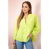 Kesi Włoski Cotton shirt blouse with hearts Pistachio