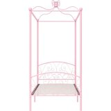  Posteljni okvir z ogrodjem za baldahin roza kovinski 100x200 cm | Shoptok.si