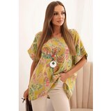 Kesi Włoski Women's cotton blouse with butterfly motif and short sleeves kiwi | Shoptok.si