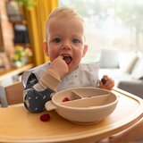 BabyOno Silikonska posuda tri odjeljka s poklopcem, bež | shoptok.hr