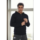 Dewberry 14455 Furry Hooded Mens Sports Slim Fit Cardigan-BLACK Cene