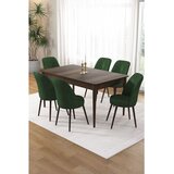 Hanah home trpezarijski set Pir, sto i 6 stolica, ploča u dekoru drveta Baroque, kaki zelena tkanina Babyface | Eponuda.com