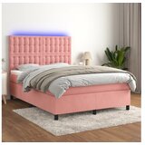 vidaXL Box spring postelja z vzmetnico LED roza 140x190 cm ž Cene