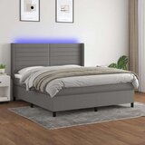 vidaXL Box spring postelja z vzmetnico LED temno siva 180x200 cm blago | Shoptok.si