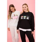 Trendyol Curve Black Powerpuff Girls Licensed Crew Neck Knitted Plus Size Sweatshirt