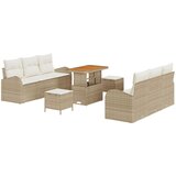 vidaXL 9-dijelni set vrtnih sofa s jastučićima bež poli ratan akacija, 2-sjedna vrtna sofa s jastučićima bež poli ratan, 3-dijelni set vrtne obedovanja s jastučićima bež poli ratan akacija | shoptok.hr