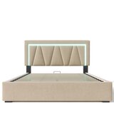 Lumor Oblazinjena postelja s predalom 140x200 cm – z LED in USB + Type-C priključkom – laneno blago – bež, (22151239) | Shoptok.si