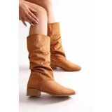 Shoeberry Women's Jerica Tan Suede Gusseted Flat Boots Tan Suede cene