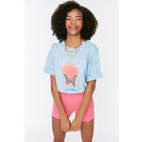 Trendyol Light Blue Printed Loose Knitted T-Shirt Cijene